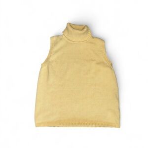 Butter Yellow Sleeveless Knit Turtleneck Sweater 100% Cotton Carolyn Taylor Lg